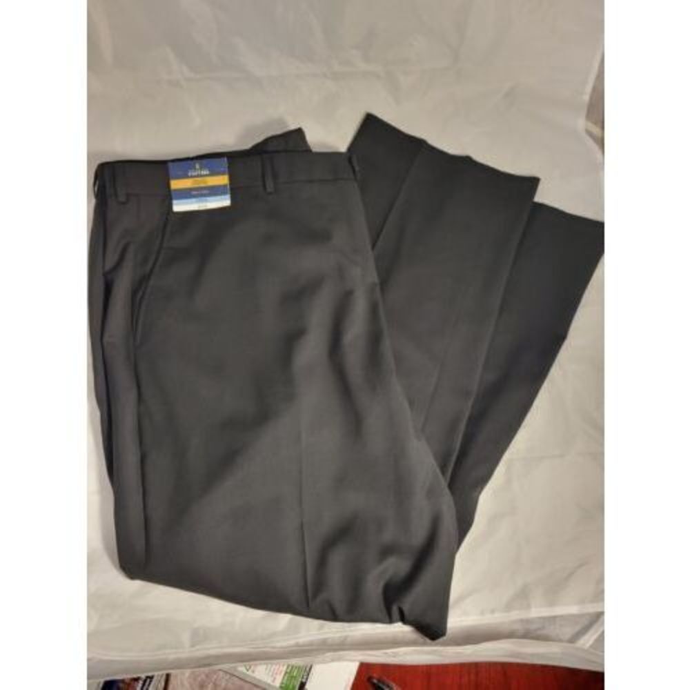 Stafford Big & Tall Black Trousers Slacks Travel Stretch Flat Front Men's New 50